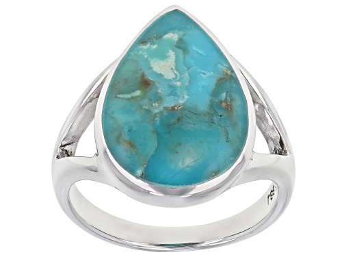 Photo of Southwest Style By JTV™ Pear Shaped Blue Turquoise Rhodium Over Sterling Silver Solitaire Ring - Size 9