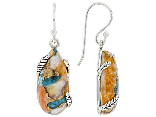 Southwest Style By JTV™ Blended Turquoise and Spiny Oyster Shell Rhodium Over Silver Earrings