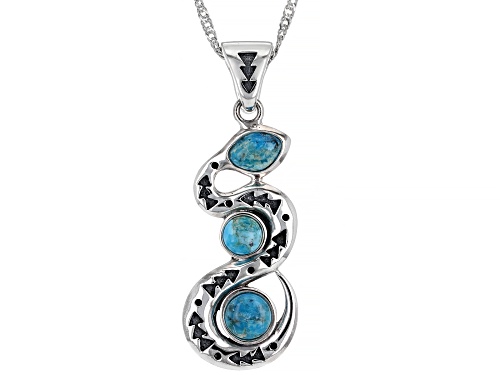 Photo of Southwest Style By JTV™  Blue Turquoise Rhodium Over Silver 3-Stone Snake Enhancer with 18" Chain