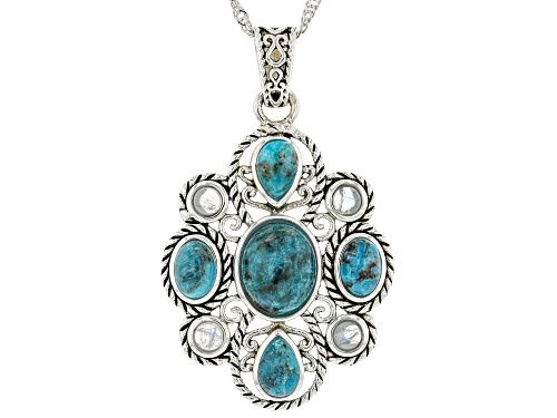 Photo of Southwest Style By JTV™ Turquoise and Rainbow Moonstone Rhodium Over Silver Pendant with 18" Chain