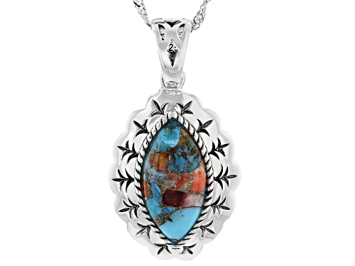 Southwest Style By JTV™ Blended Turquoise and Oyster Shell Rhodium Over Silver Enhancer with Chain