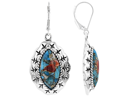 Photo of Southwest Style By JTV™ Blended Turquoise and Spiny Oyster Shell Rhodium Over Silver Earrings