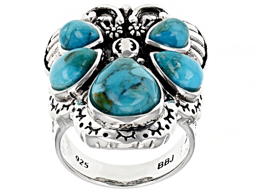 Photo of Southwest Style By JTV™ Blue Turquoise Rhodium Over Sterling Silver Oxidized Butterfly Ring - Size 9