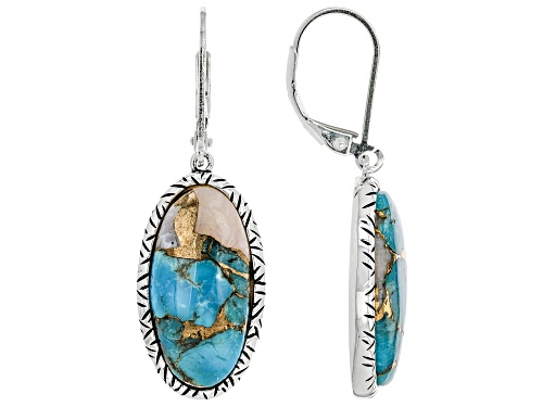 Southwest Style By JTV™ Blended Turquoise And Pink Opal Rhodium Over Sterling Silver Earrings.