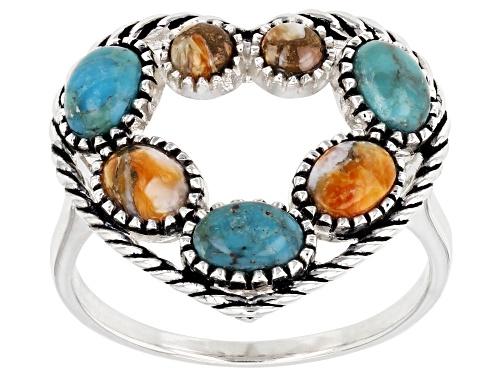 Photo of Southwest Style by JTV™ Turquoise & Spiny Oyster Shell. Rhodium Over Silver Ring - Size 8