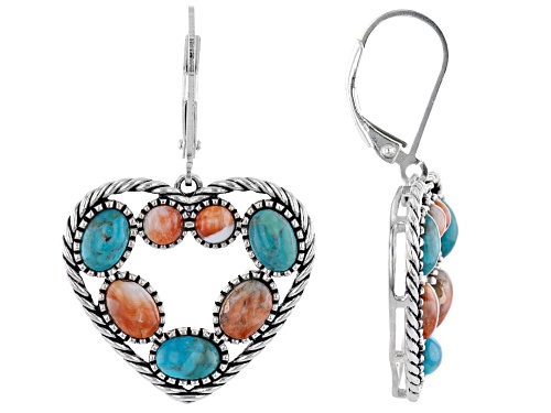 Photo of Southwest Style By JTV™ Turquoise & Spiny Oyster Shell Rhodium Over Silver Heart Shaped Earrings