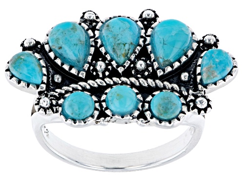 Photo of Southwest Style By JTV™ Mixed Shape Blue Turquoise Rhodium Over Silver Ring - Size 8