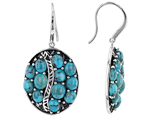 Southwest Style By JTV™ Oval Turquoise Rhodium Over Sterling Silver Multi Row Earrings