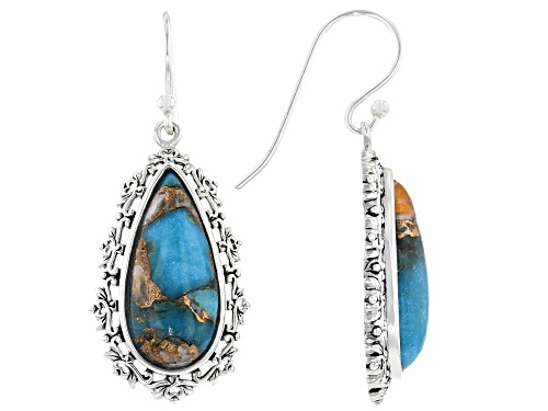 Photo of Southwest Style By JTV™ Blended Turquoise with Spiny Oyster Shell Rhodium Over Silver Earrings