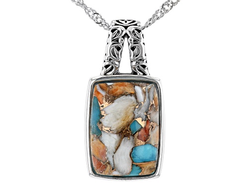 Photo of Southwest Style By JTV™ Blended Turquoise and Oyster Shell Rhodium Over Silver Pendant with Chain