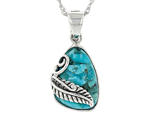 Southwest Style By JTV™ Freeform Blue Turquoise Rhodium Over Sterling Silver Enhancer with Chain