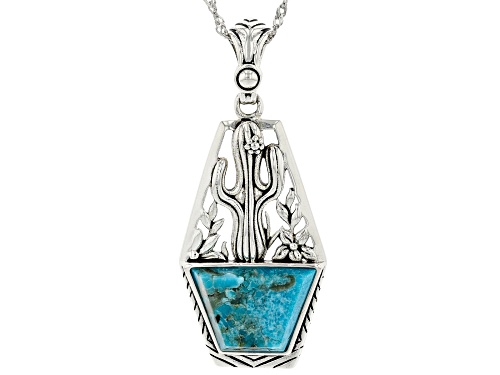 Photo of Southwest Style By JTV™ Blue Turquoise Rhodium Over Silver Cactus Pendant w Chain