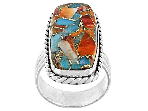 Southwest Style By JTV™ Blended Spiny Oyster Shell and Turquoise Sterling Silver Ring - Size 7