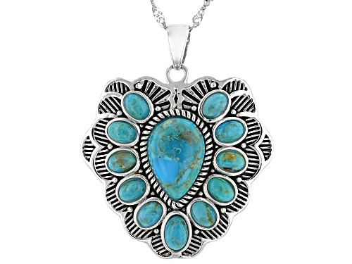Southwest Style By JTV™ Blue Turquoise Rhodium Over Sterling Silver Heart Pendant with Chain