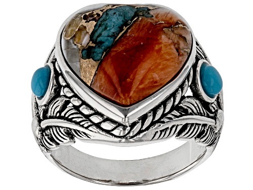 Photo of Southwest Style By JTV™ Blended Spiny Oyster and Turquoise Rhodium Over Silver Ring - Size 8
