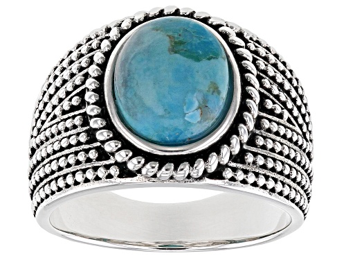 Photo of Southwest Style By JTV™ Oval Blue Turquoise Rhodium Over Sterling Silver Solitaire Ring - Size 8