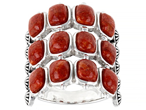 Southwest Style By JTV™ Red Sponge Coral Rhodium Over Sterling Silver Multi Row Ring - Size 6