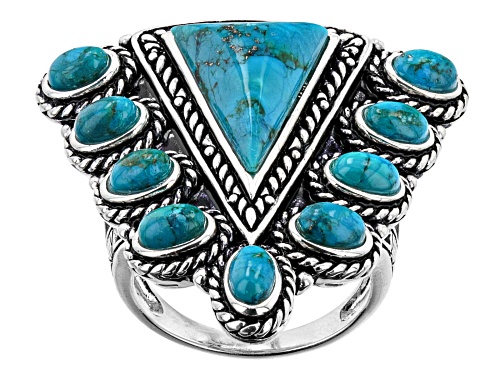 Photo of Southwest Style By JTV™ Blue Turquoise Rhodium Over Sterling Silver Ring - Size 8