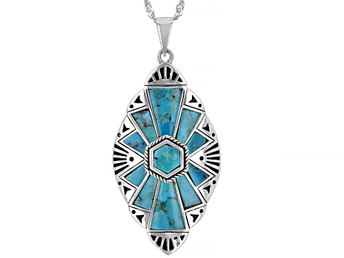 Southwest Style By JTV™ Mixed Shape Blue Turquoise Rhodium over Sterling Silver Pendant with Chain