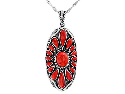 Photo of Southwest Style By JTV™ Red Sponge Coral Rhodium Over Sterling Silver Pendant with Chain