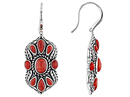 Photo of Southwest Style By JTV™ Oval and Pear Red Sponge Coral Rhodium Over Sterling Silver Earrings
