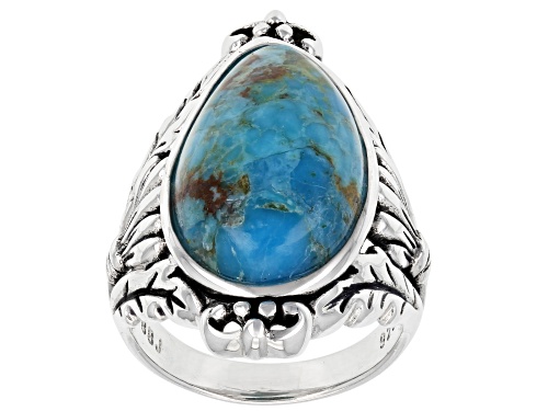 Photo of Southwest Style By JTV™ Fancy Shape Turquoise Rhodium Over Sterling Silver Ring - Size 8