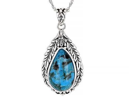Photo of Southwest Style By JTV™ Fancy Shape Turquoise Rhodium Over Sterling Silver Pendant with Chain