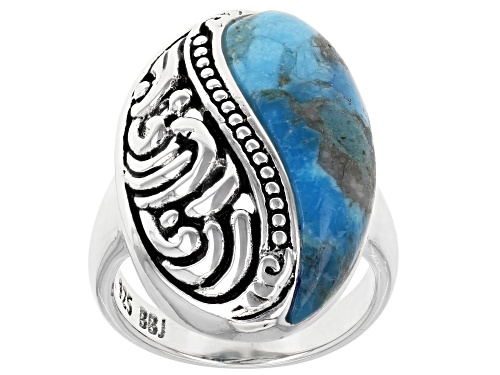 Photo of Southwest Style By JTV™ Blue Turquoise Inlay Design Rhodium Over Sterling Silver Ring - Size 9