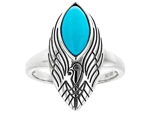 Photo of Southwest Style By JTV™ Marquise Sleeping Beauty Turquoise Eagle Design Rhodium Over Silver Ring - Size 11