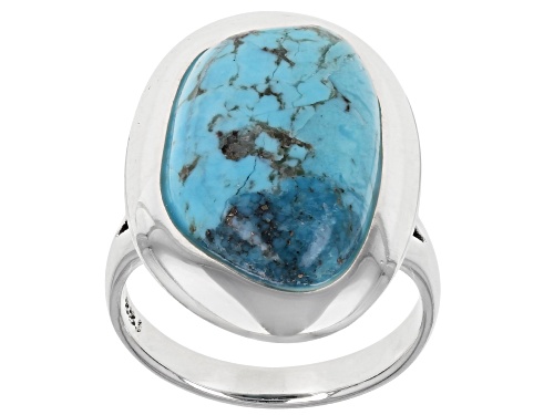 Photo of Southwest Style By JTV™ Custom Shape Blue Turquoise Rhodium Over Silver Solitaire Ring - Size 8
