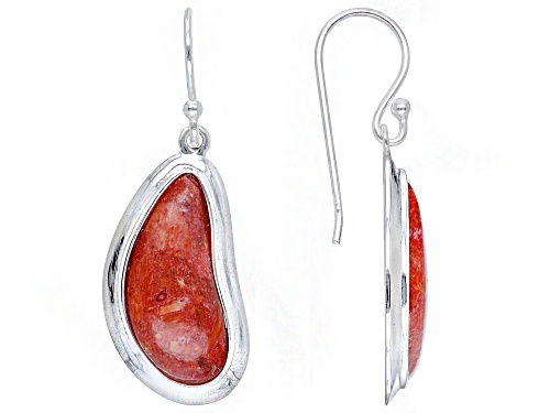 Photo of Southwest Style By JTV™ Custom Shape Red Sponge Coral Rhodium over Sterling Silver Earrings