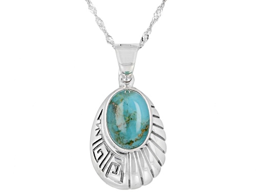 Photo of Southwest Style By JTV™ Oval Blue Turquoise Rhodium Over Sterling Silver Enhancer with Chain