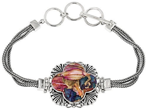 Southwest Style By JTV™ Blended Turquoise and Purple Spiny Oyster Shell Rhodium Over Silver Bracelet - Size 7.25