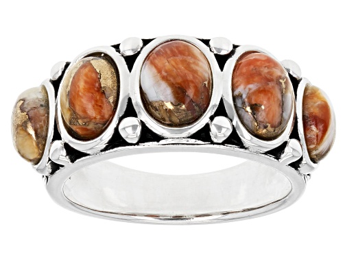 Photo of Southwest Style By JTV™ Spiny Oyster Shell  Rhodium Over Sterling Silver 5-Stone Ring - Size 7