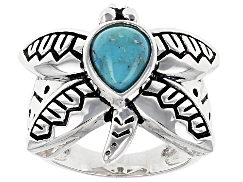 Photo of Southwest Style By JTV™ Pear Shaped Blue Turquoise Rhodium Over Sterling Silver Dragonfly Ring - Size 8