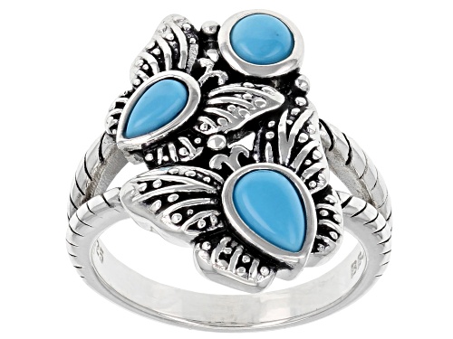 Southwest Style By JTV™ Sleeping Beauty Turquoise Rhodium Over Silver Butterfly Ring - Size 8