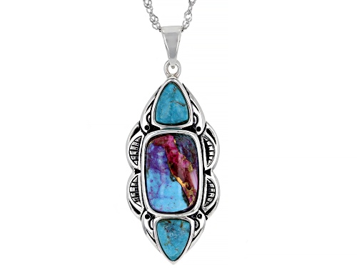 Photo of Southwest Style By JTV™ Blended Turquoise and Purple  Shell Rhodium Over Silver Pendant with Chain