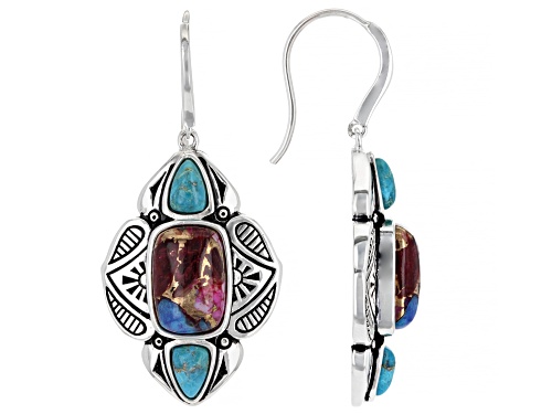 Southwest Style By JTV™ Blended Turquoise and Purple Spiny Oyster Shell Rhodium Over Silver Earrings