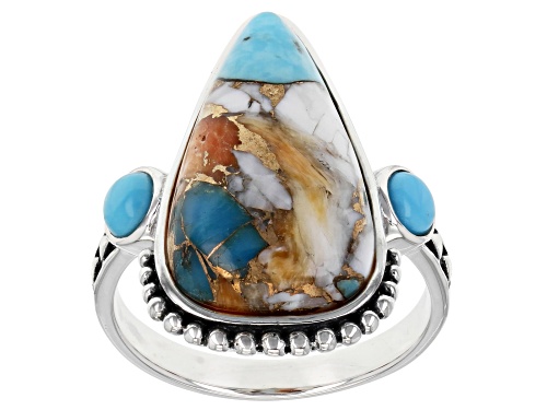 Photo of Southwest Style By JTV™ Turquoise, Spiny Oyster, Sleeping Beauty Turquoise Rhodium Over Silver Ring - Size 9