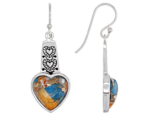 Southwest Style By JTV™ Blended Turquoise and Spiny Oyster Shell Sterling Silver Heart Earring