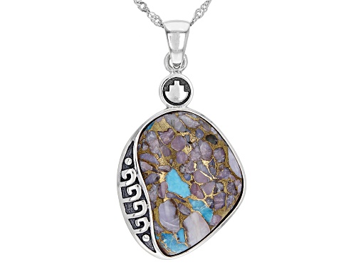 Photo of Southwest Style By JTV™ Blended Turquoise and Pink Opal Rhodium Over Silver Pendant with Chain