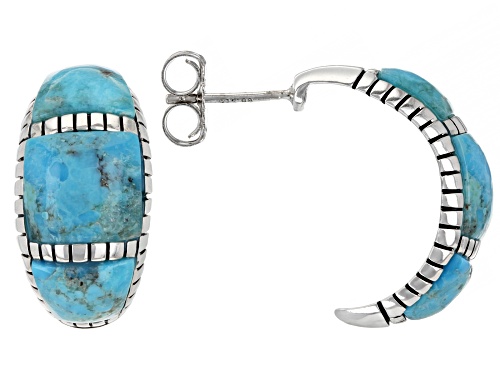 Photo of Southwest Style By JTV™ Turquoise Rhodium Over Sterling Silver Inlay J-Hoop Earrings