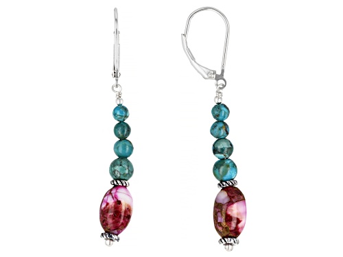 Southwest Style By JTV™ Blended Turquoise with Purple Spiny Oyster Rhodium Over Silver Earrings