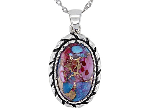 Photo of Southwest Style By JTV™ Blended Turquoise & Purple Spiny Oyster Rhodium Over Silver Pendant /Chain