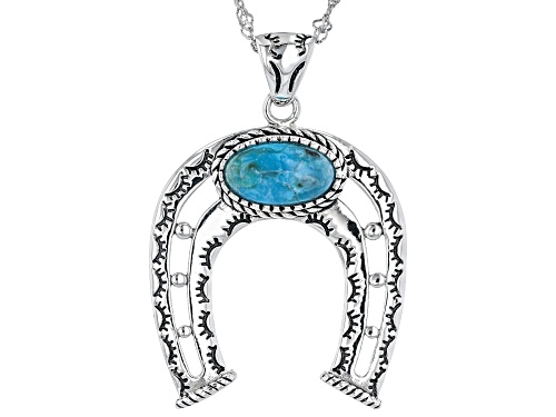 Photo of Southwest Style By JTV™ Oval Turquoise Rhodium Over Sterling Silver Horseshoe Pendant with Chain