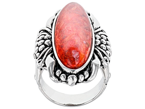 Photo of Southwest Style By JTV™ Oval Red Sponge Coral Rhodium Over Sterling Silver Statement Ring - Size 8