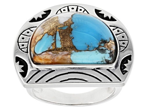 Photo of Southwest Style By JTV™ Blended Composite Turquoise & Spiny Oyster Shell Rhodium Over Silver Ring - Size 6