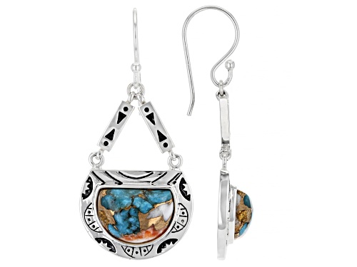 Photo of Southwest Style By JTV™ Blended Composite Turquoise and Spiny Oyster Rhodium Over Silver Earrings