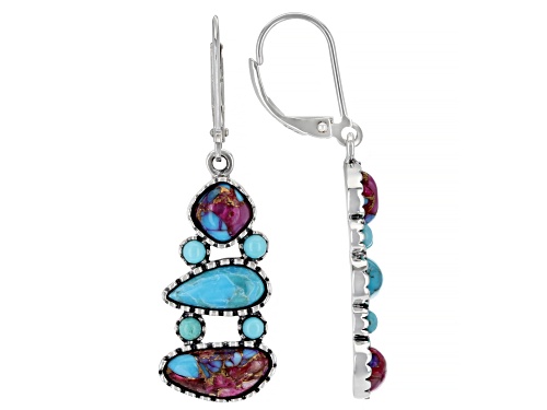 Photo of Southwest Style By JTV™ Turquoise and Purple Spiny Oyster Rhodium Over Sterling Silver Earrings