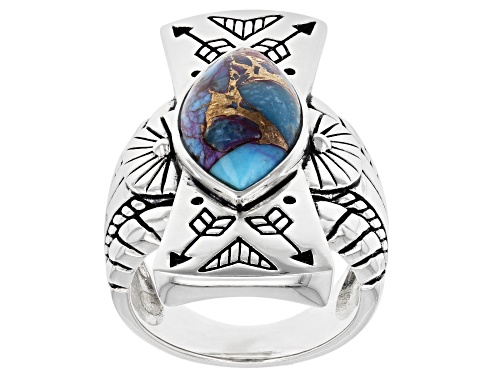 Photo of Southwest Style By JTV™ Blended Turquoise and Purple Spiny Oyster Shell Rhodium Over Silver Ring - Size 7